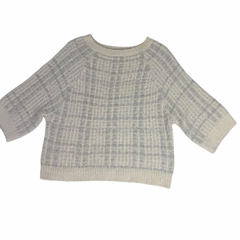 Anthropologie Sunday in Brooklyn XS Cream Gray Silver Plaid Pullover Sweater